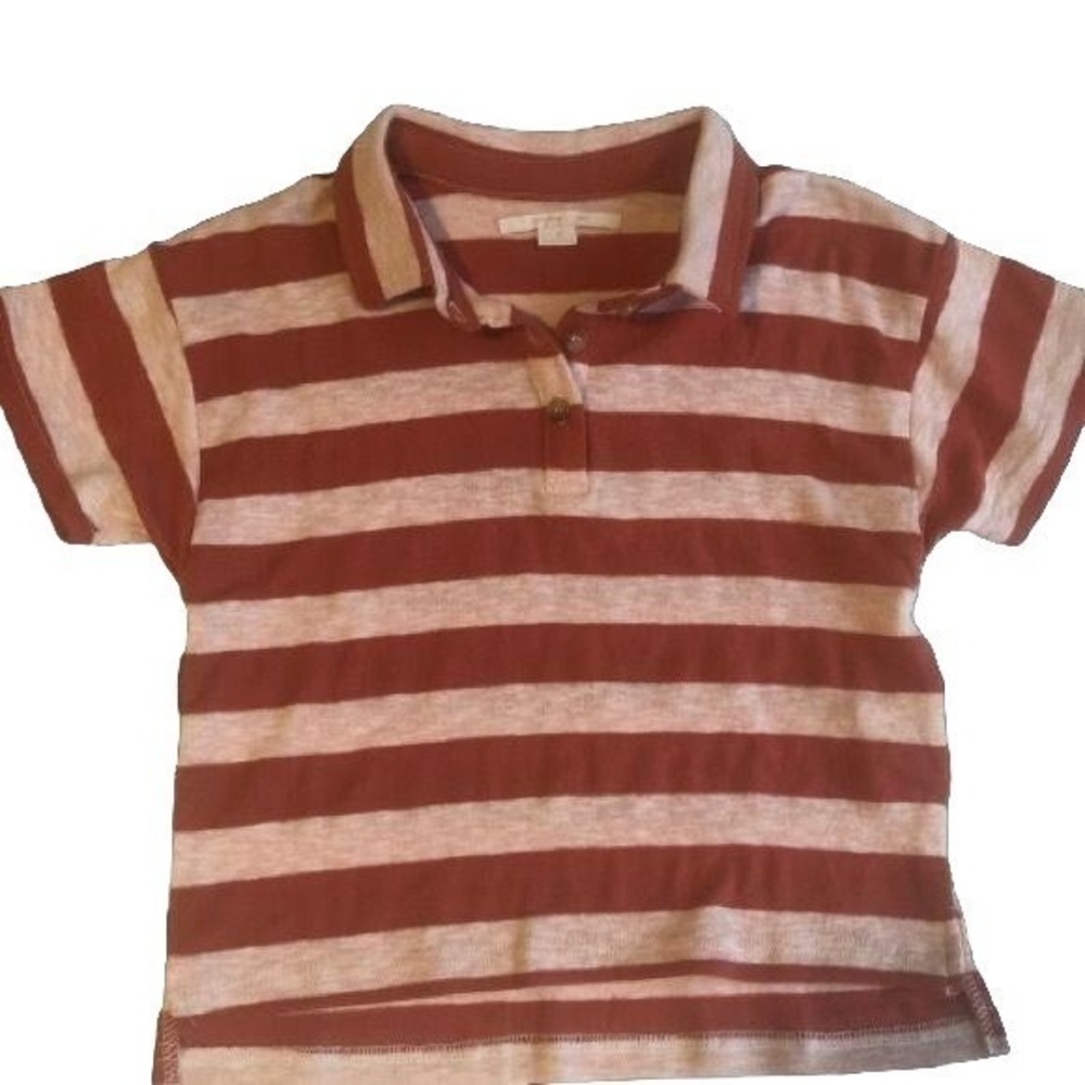 O'Neill‎ Polo Shirt Striped Terracotta Cropped Short Sleeve S Boho Skater Surf